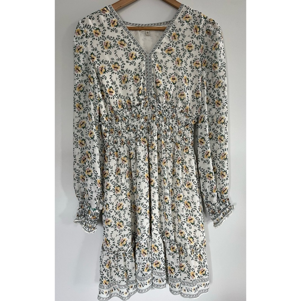 Max Studio Multicolour Floral Print Puff Long Sleeve V Neck Dress Medium